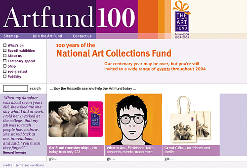 Artfund 100 website